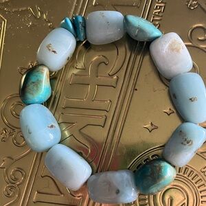 Natural Gemstone Larimar & Turquoise Nugget Stretch Bracelet